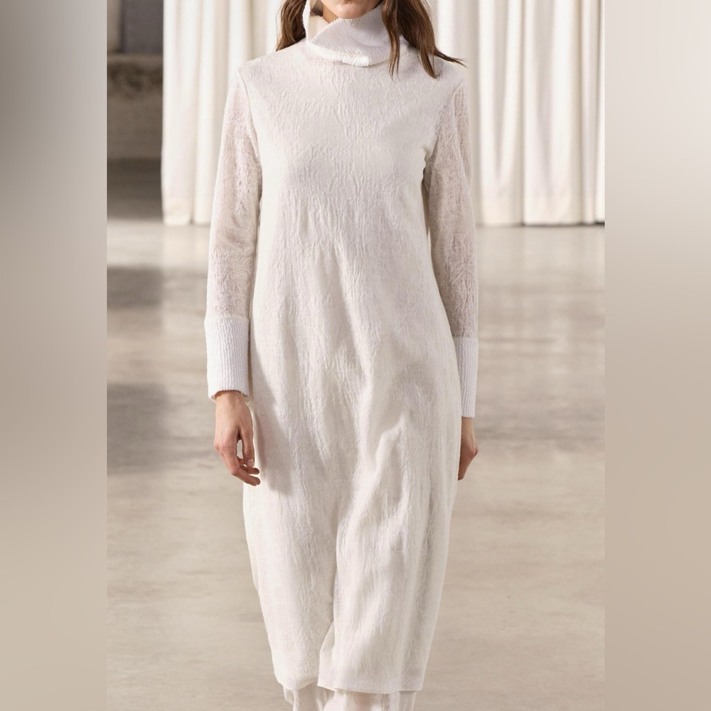 Zara white high neck long sleeve dress - Picture 3 of 11